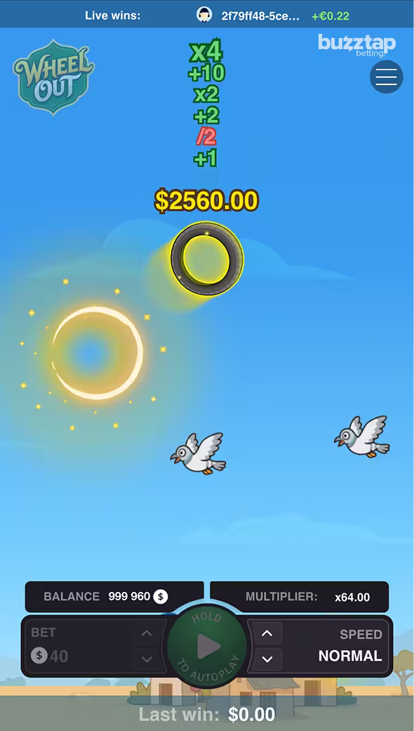 Wheel Out InOut Games mobile gameplay collecting multipliers