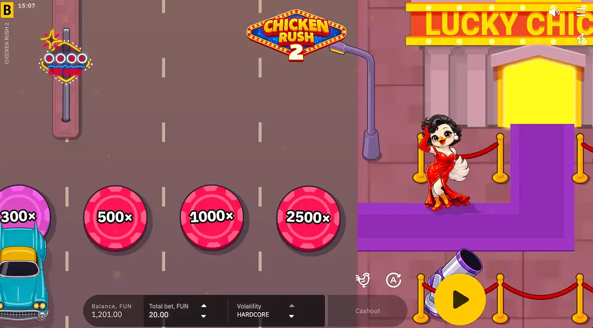 A Chicken Rush 2 preview of the max win multiplier of 2,500 your bet by reaching the last step
