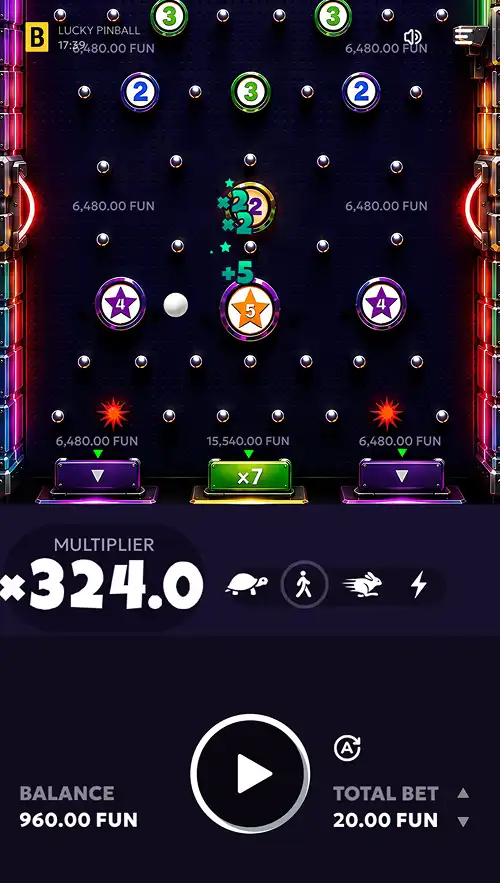 A gameplay screenshot on mobile of Lucky PInball with a massive multiplier score