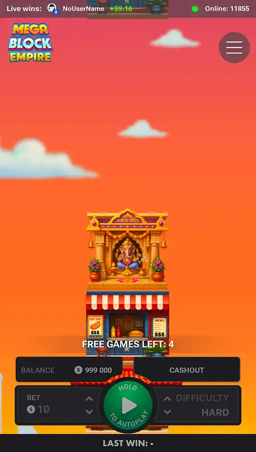 MegaBlock Empire gameplay screenshot featuring the free spins bonus round