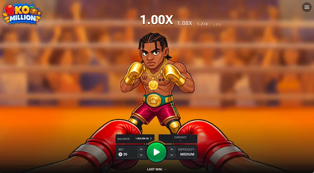 A new KO million round showing medium difficulty selected and pending a bet submitted