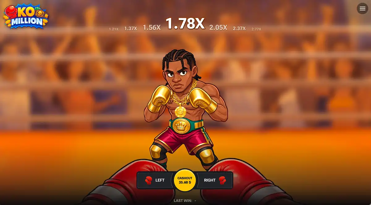 A KO Million game round on medium difficulty showing a $35.60 cash out pending collection