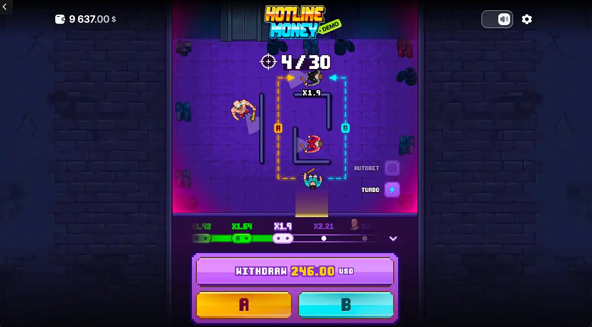 A Hotline Money gameplay screenshot choosing a path to fight on hard difficulty mode