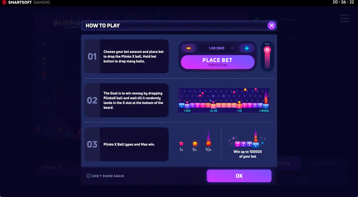 A screenshot of the in-game how to play guide for Plinko X Classic