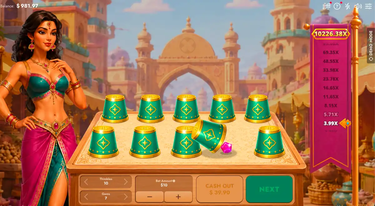 A screenshot of Thimbles 10000 in-game where a gem has been found for a winning pick