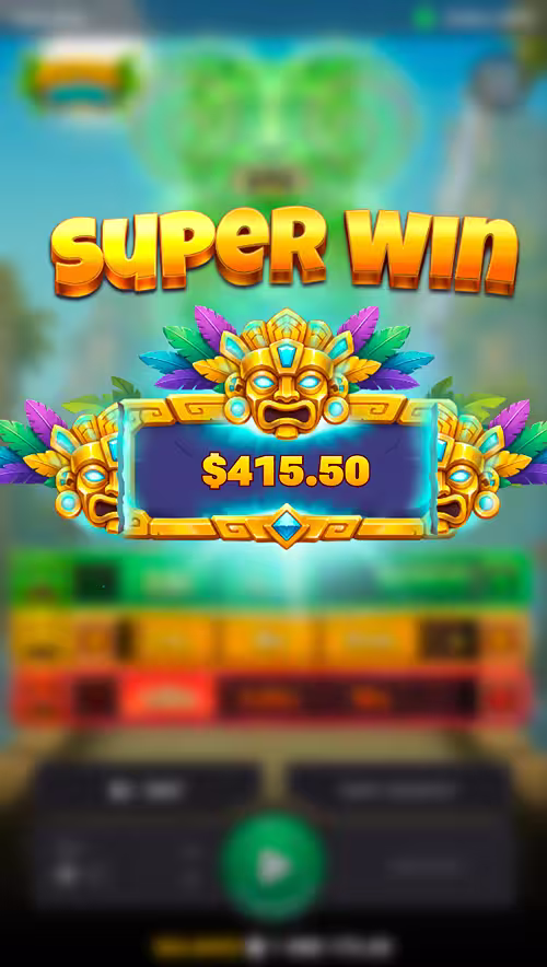 A gameplay screenshot of Aztec Totem by InOut Games featuring a super win result