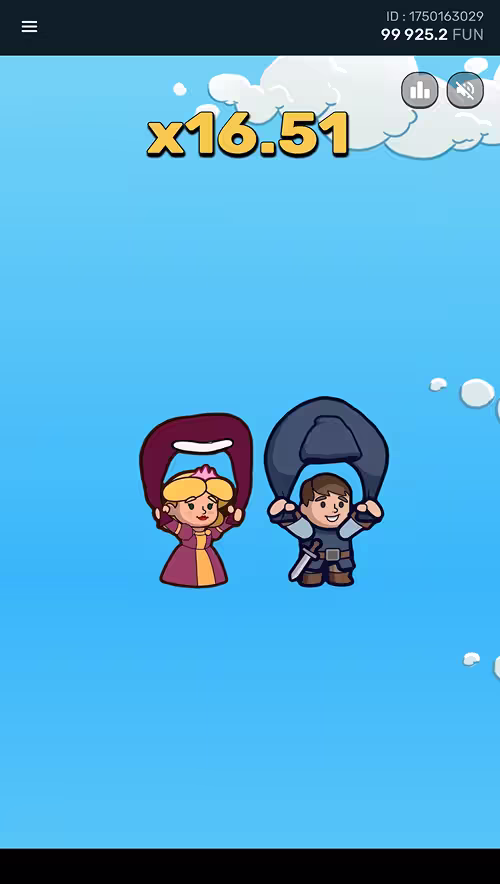 A gameplay screenshot of Hop'n Top by Galaxsys showing the feature round leaping from the tower with the princess