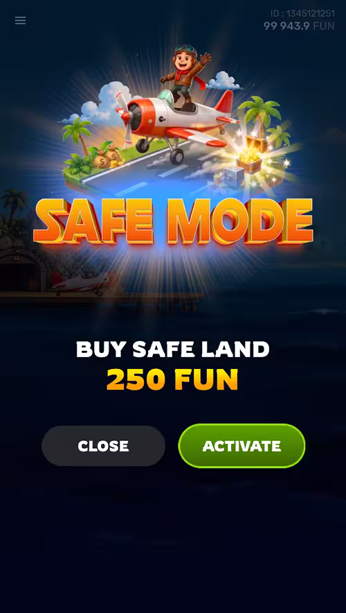 A gameplay screenshot of Wingo by Galaxsys with the Safe Landing mode menu up ready to buy