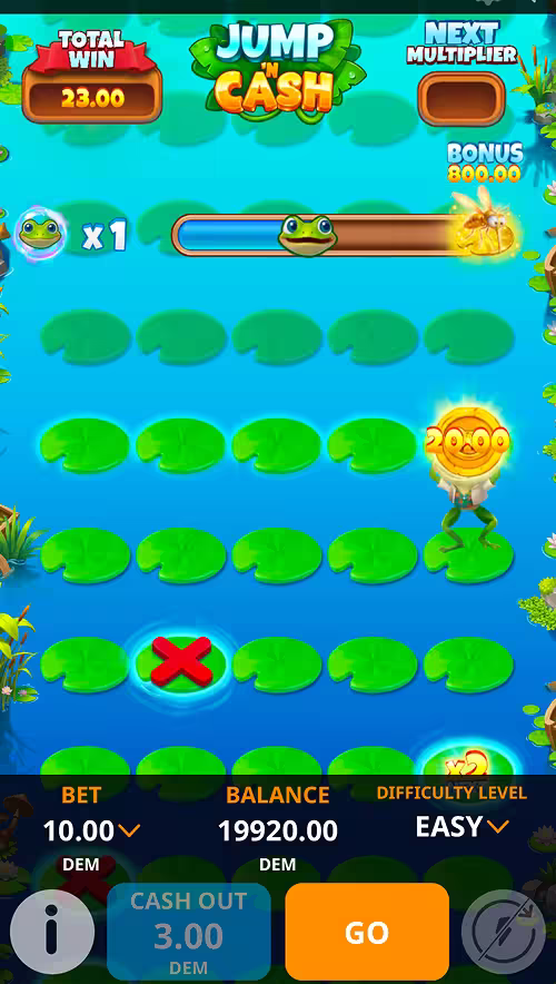 A gameplay screenshot of Jump n Cash by Mancala Gaming collecting a boosted win coin