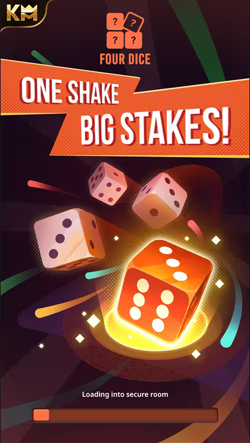 A gameplay screenshot of Four Dice by KingMidas showing the pre-loader graphic