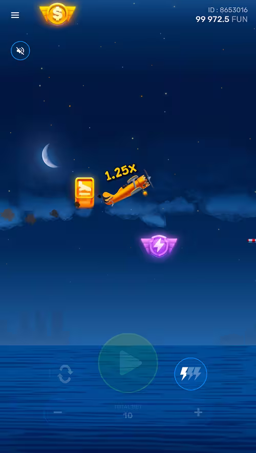 A gameplay screenshot of Aviabom by Galaxsys surrounded by upgrade symbols
