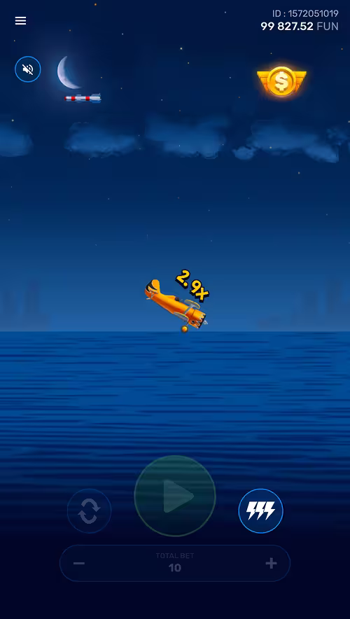 A gameplay screenshot of Aviabom by Galaxsys about to lose the round by crashing into the ocean