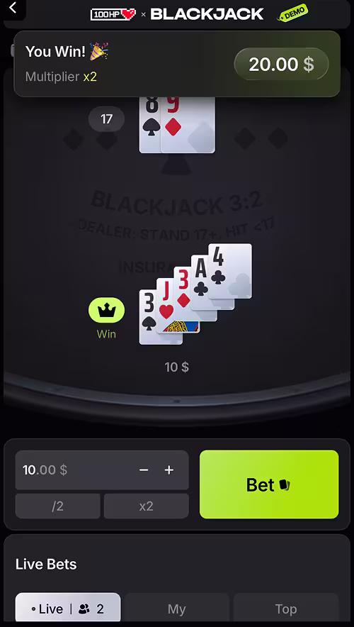 Blackjack mobile gameplay screenshot 2
