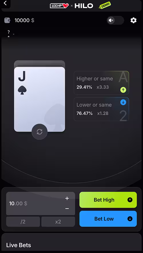HiLo mobile gameplay screenshot 1
