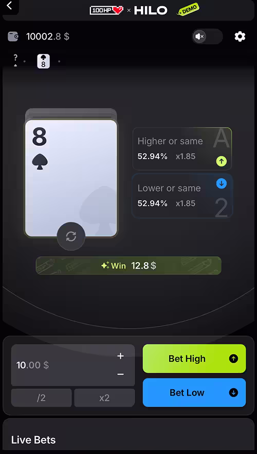 HiLo mobile gameplay screenshot 2