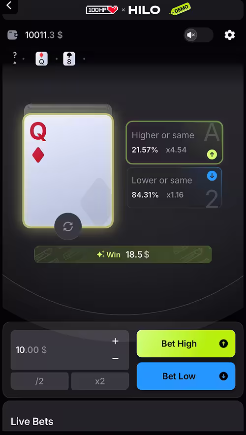 HiLo mobile gameplay screenshot 3