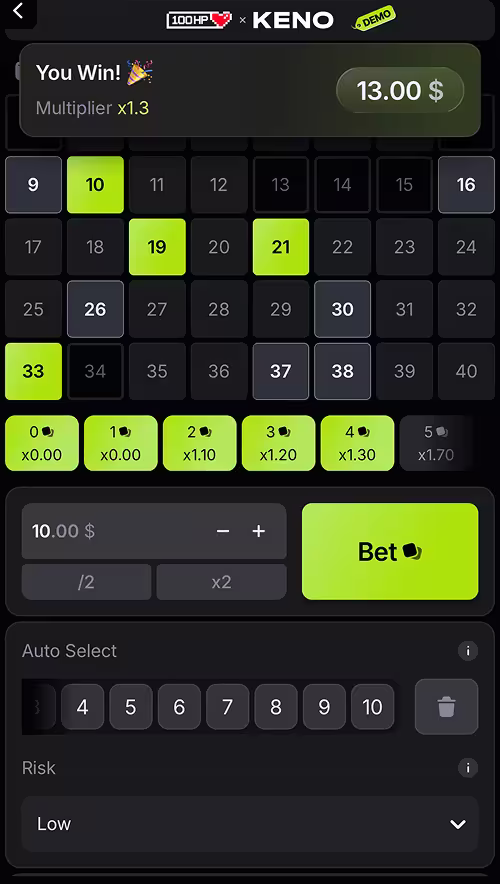 Keno mobile gameplay screenshot 1