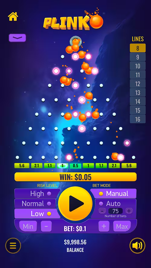 A gameplay screenshot of Plinko by Platipus