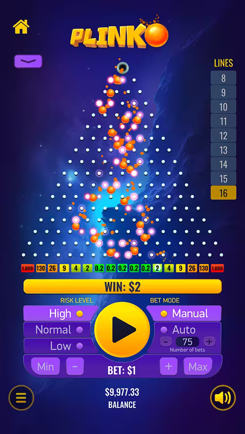 A gameplay screenshot of Plinko by Platipus