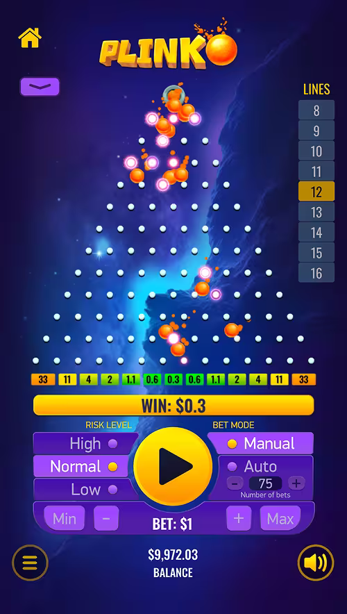 A gameplay screenshot of Plinko by Platipus