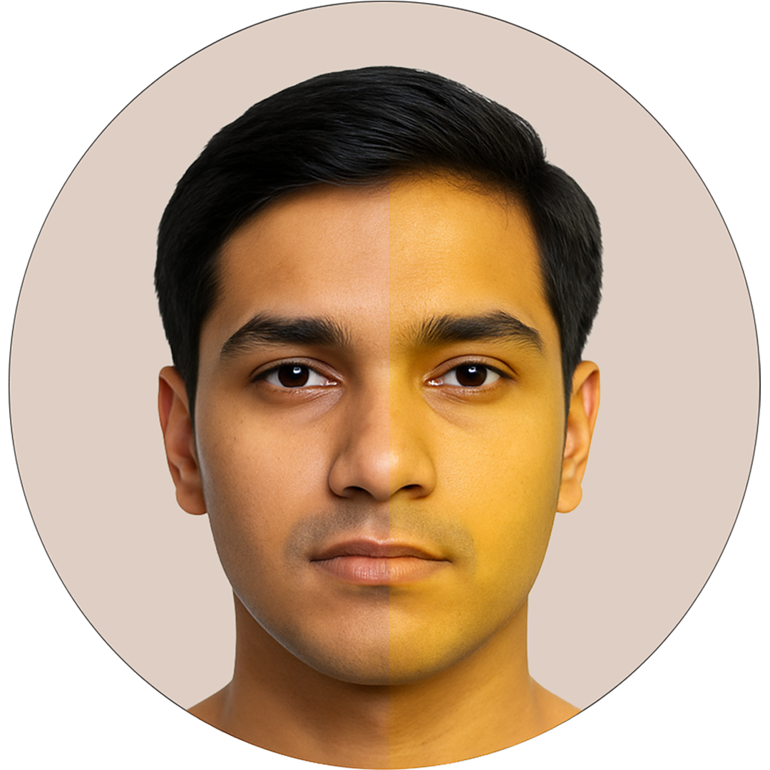 Illustration of a human face showing yellow discoloration of the skin representing jaundice caused by liver dysfunction.