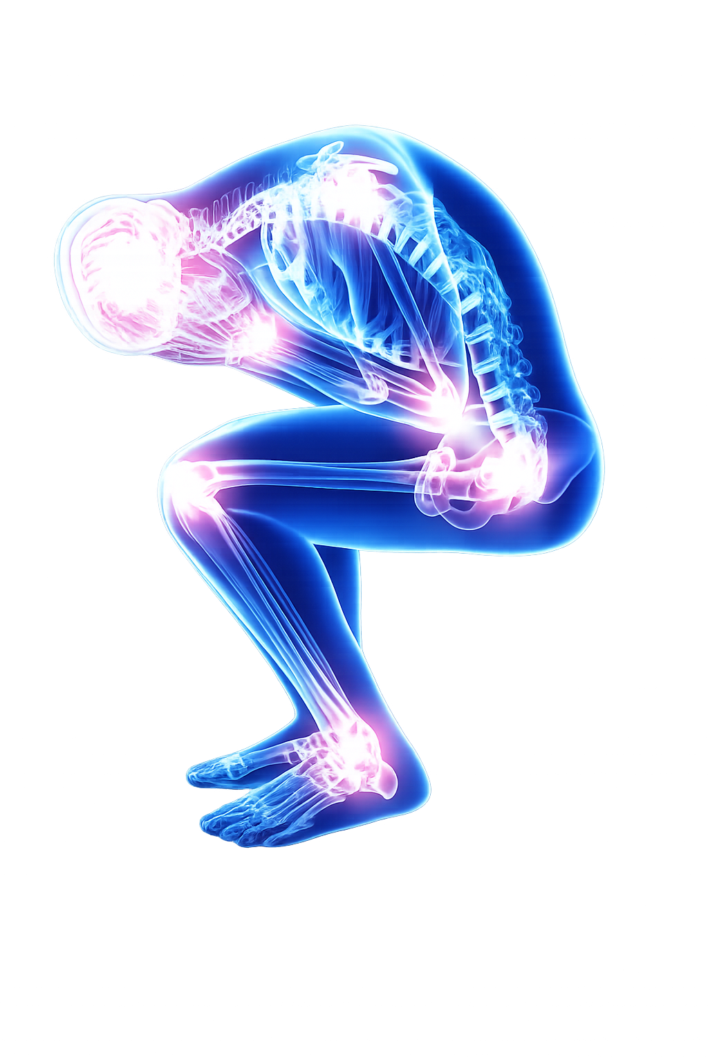 Illustration of a person experiencing widespread joint and muscle pain highlighting areas commonly affected by fibromyalgia.
