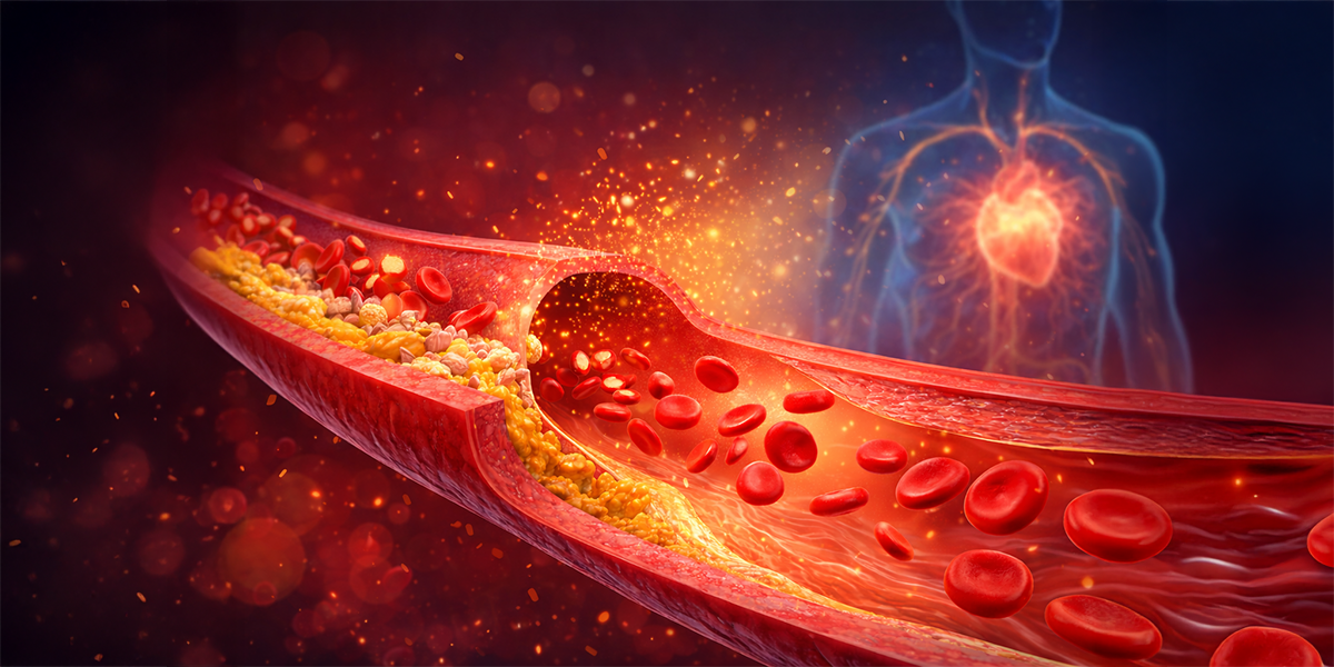 Medical illustration of artery with blood flow highlighting the relationship between sleep quality and cardiovascular health