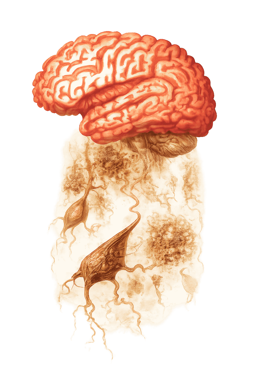 Medical illustration of the human brain showing neurological degeneration associated with Alzheimer’s disease.