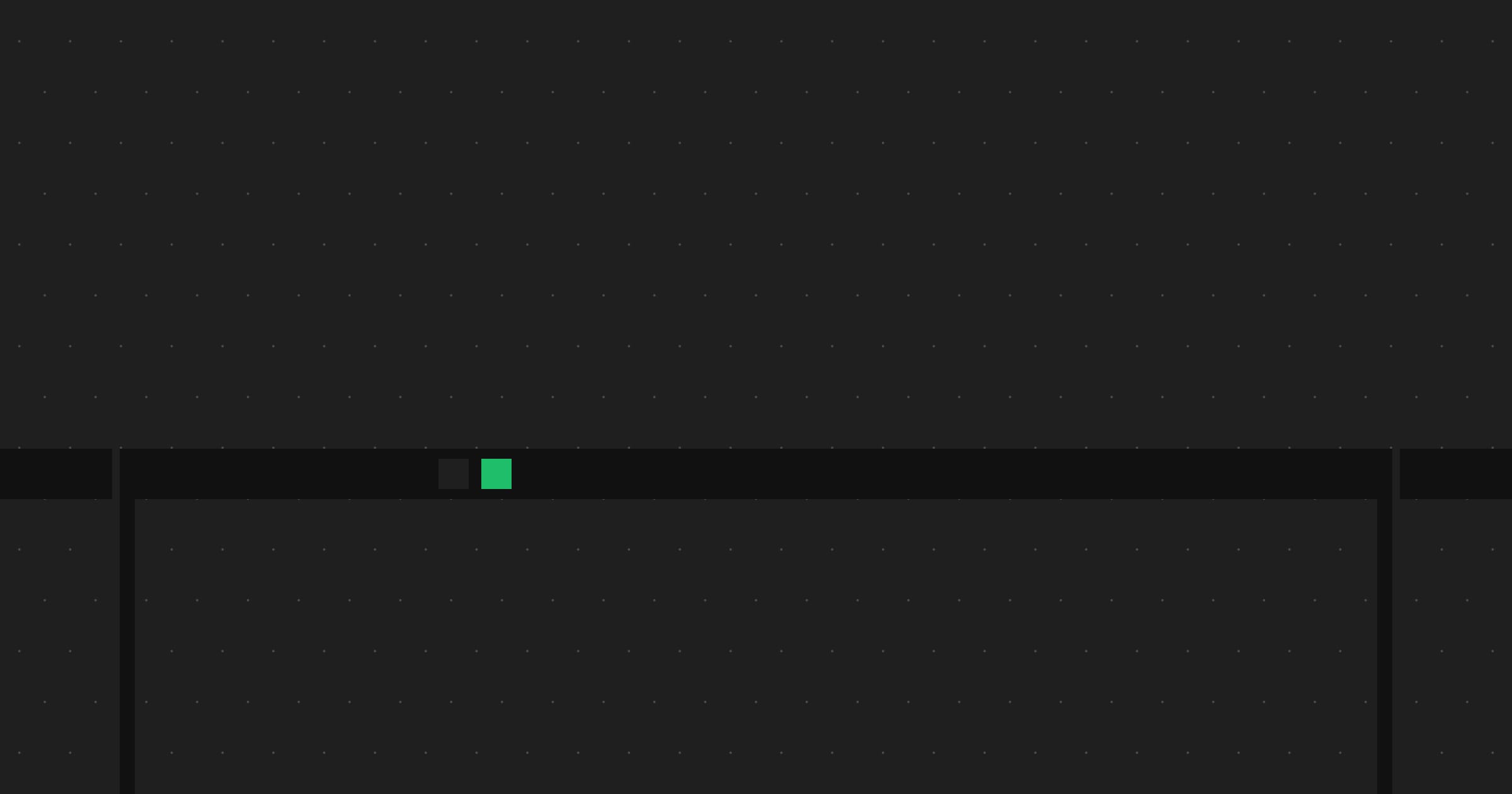Tom svart skärm med två små fyrkanter, en svart och en grön, nära botten.