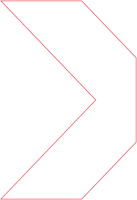 Black right-pointing chevron arrow with thin red outline on a transparent background.