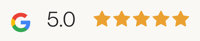 Google logo followed by a 5.0 rating and five gold stars.