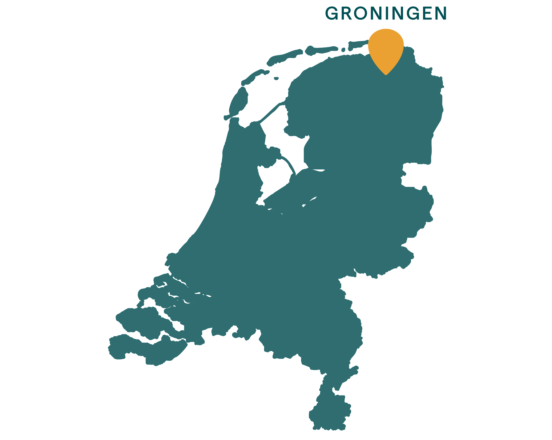 Map of the Netherlands with a location marker on Groningen in the northern region.