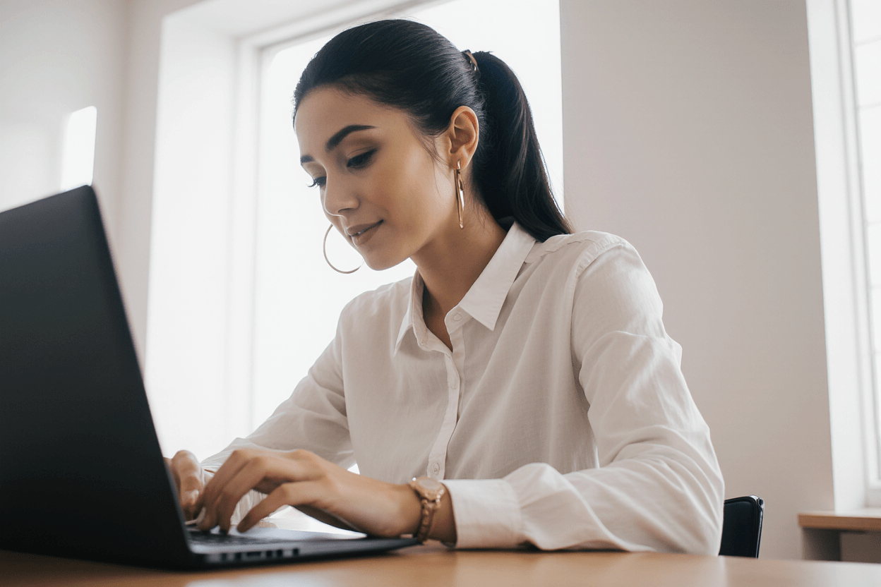 Entrepreneuse travaillant sur la conception stratégique d’un site web dans une agence digitale moderne.