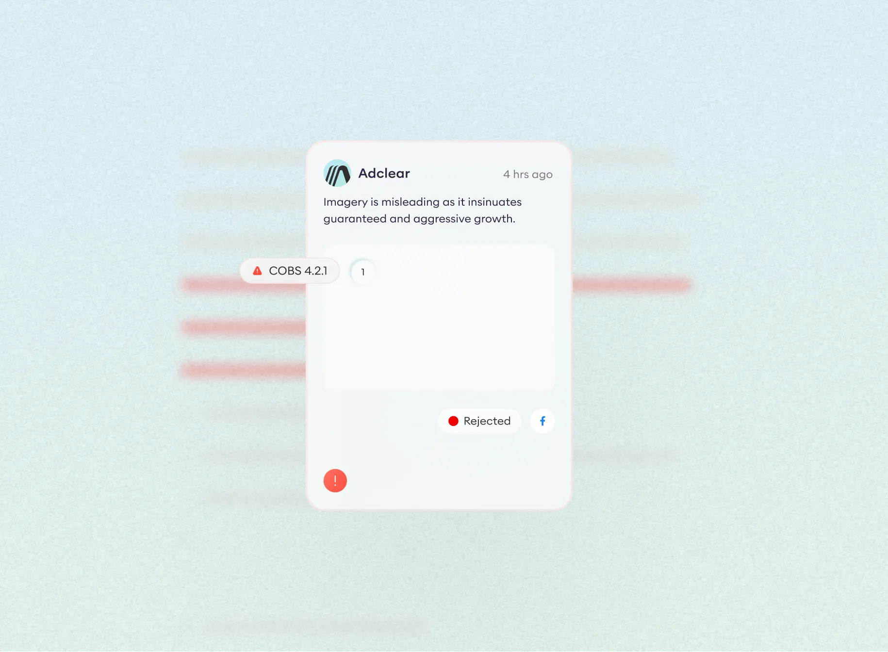 Adclear pre-publication feedback interface showing real-time compliance annotations and actionable review comments
