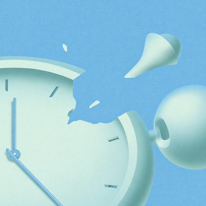 3D illustration of a breaking alarm clock representing time saved by eliminating marketing approval bottlenecks