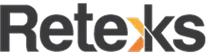 Logo Reteks lettrage noir avec accent graphique orange forme X