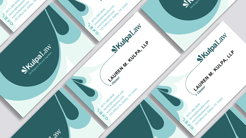 A brand design example of business cards for Kulpa Law