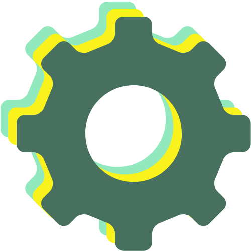 3 gears layered on each other, one yellow, one light green, the third dark green