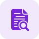 Lila Symbol mit Dokument und Lupe in quadratischer Fläche
