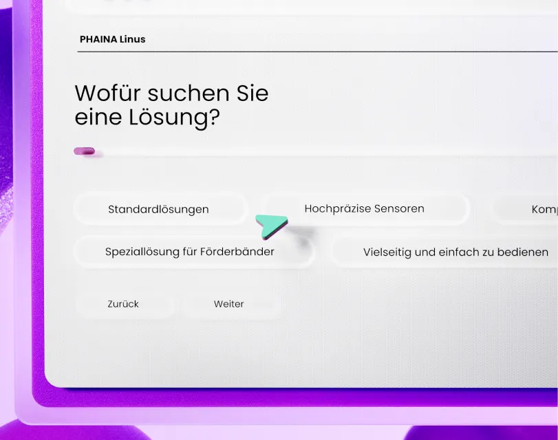 Phaina Linus Interface mit interaktiver Auswahl für präzise Sensorsysteme im Mittelstand.