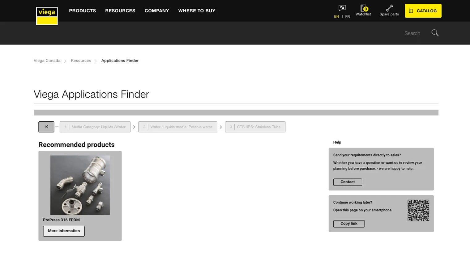 Viega Applications Finder mit intuitiver Nutzerführung, gestaltet von Phaina.