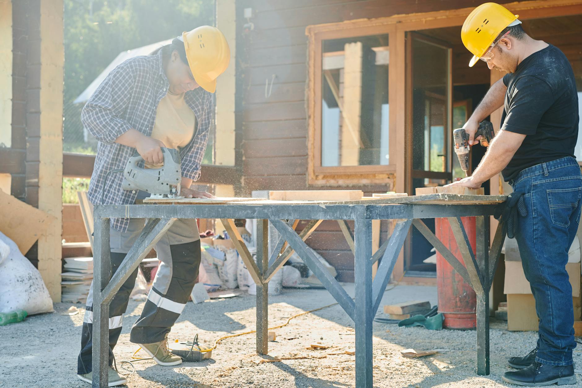 Australian construction trade workers building site