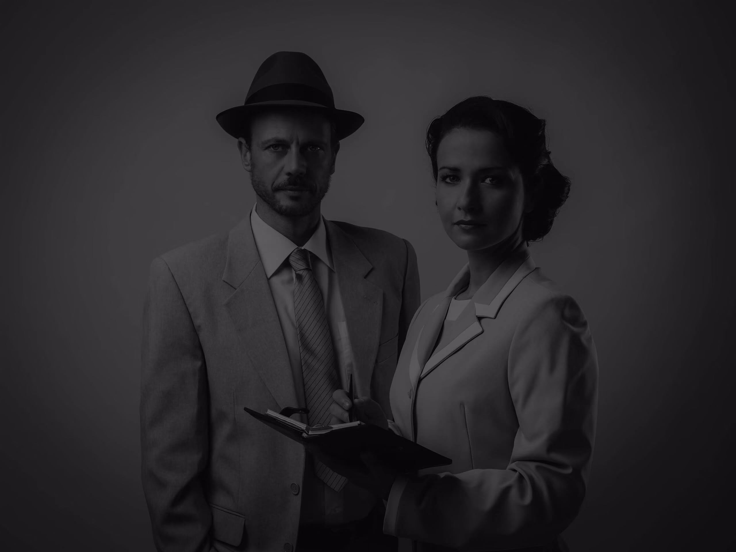 A well dressed man and woman who look like secret agents