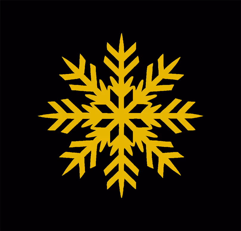 A yellow silhouette of a snowflake