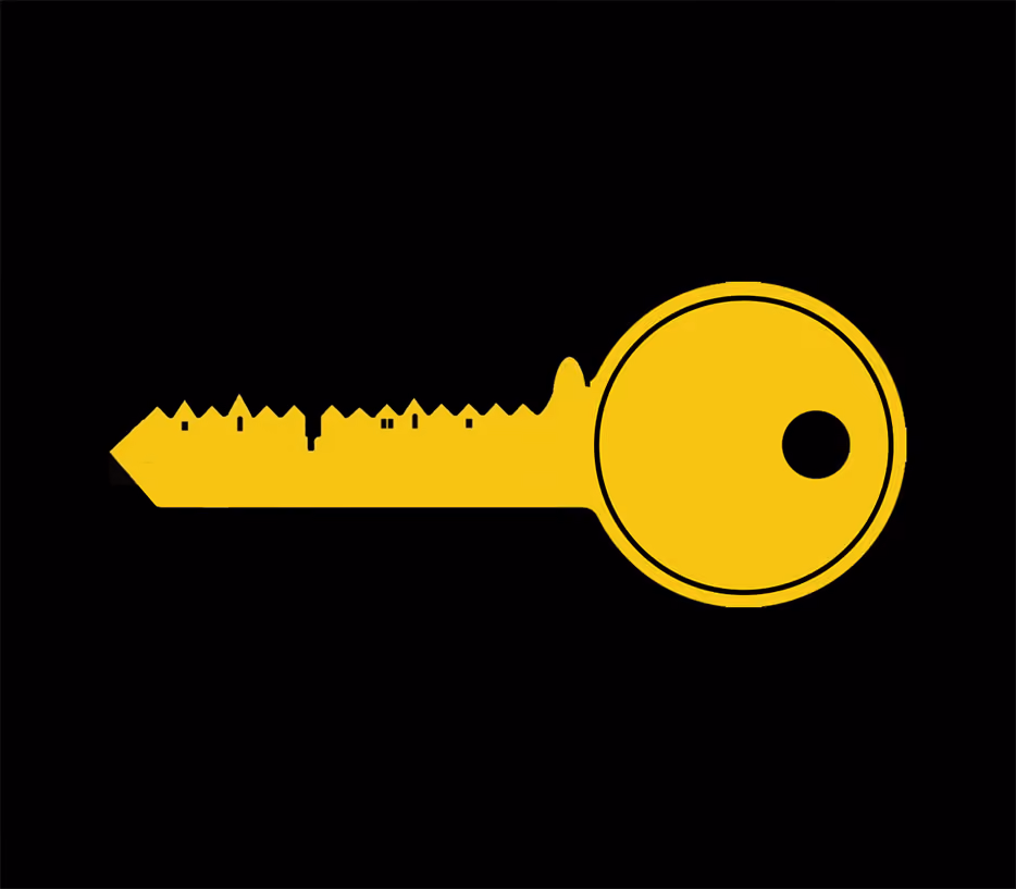 A yellow silhouette of a key