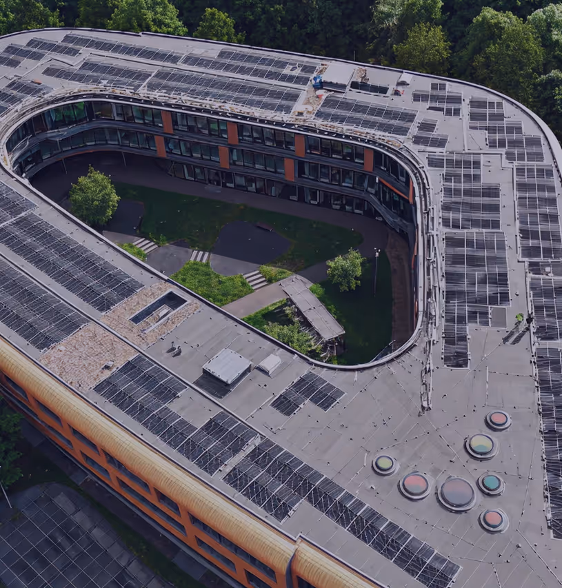 circular design roof top with solar panels