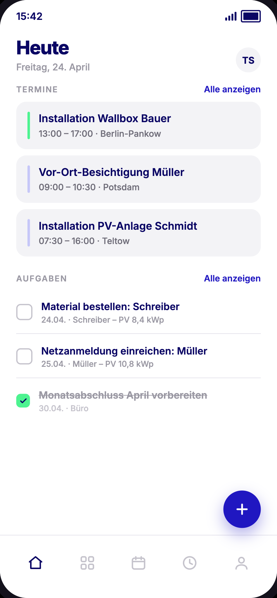 smalt App – Tagesplan
