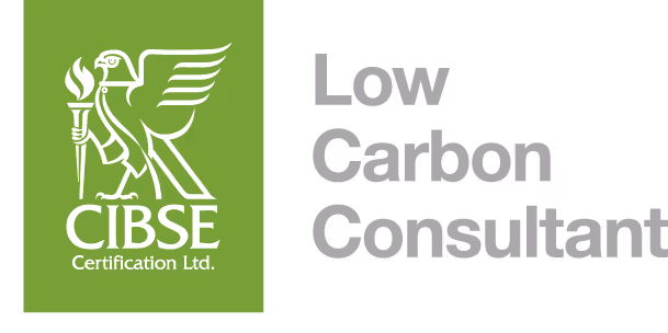 Green and white logo with "CIBSE Certification Ltd" and "Low Carbon Consultant" text, featuring an eagle illustration.