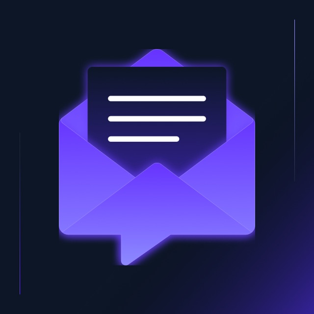 A purple envelope with a message bubble.