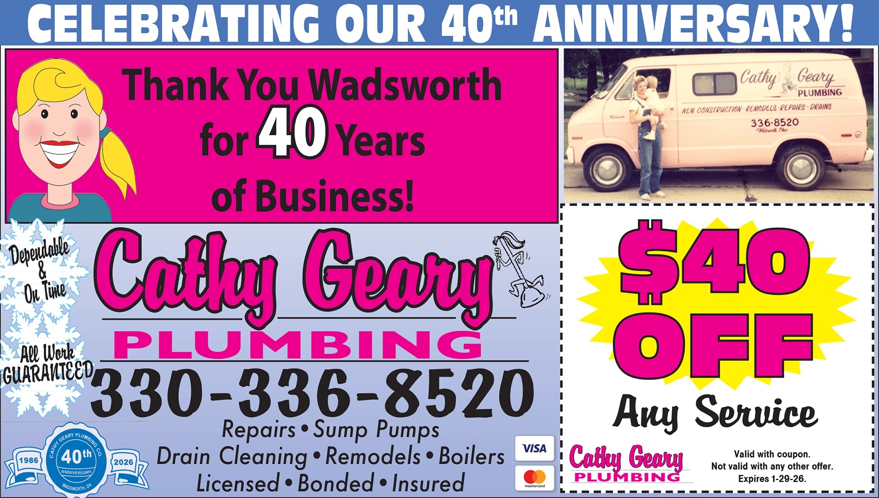 $40 off any service, celebrating 40 years of service